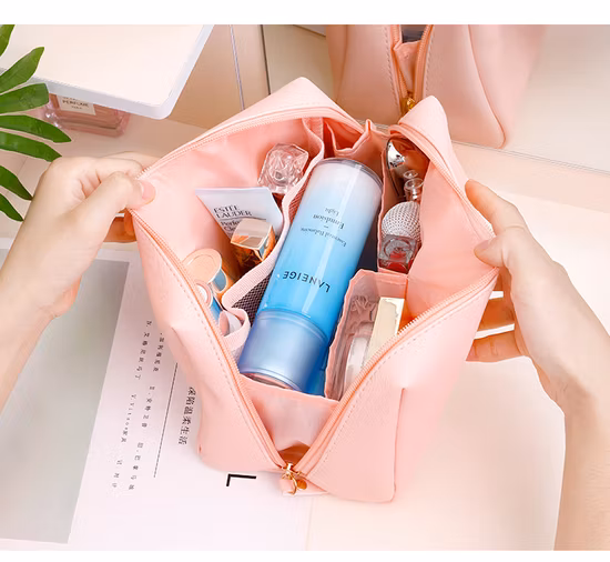 맞춤형 로고 PU 가죽 화장품 가방, 간단한 세면도구 및 메이크업 가방, 여성용 화장품 가방